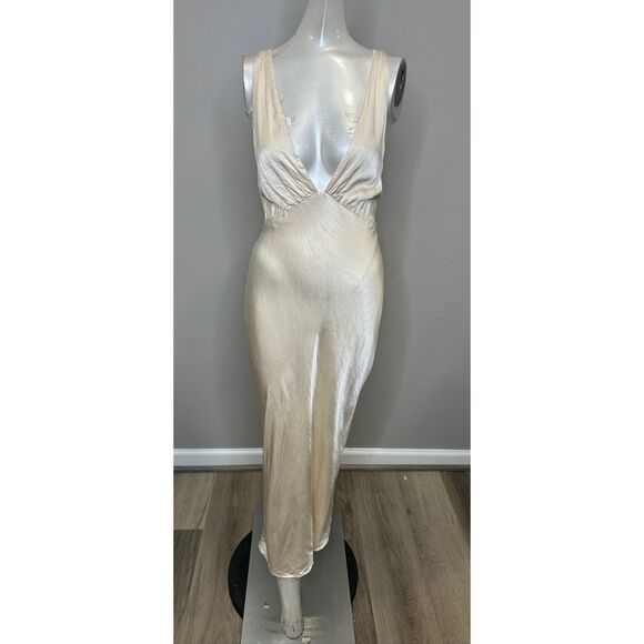 Shona Joy La Lune Plunged Cross Back Midi Dress in Cream US 2 $320 - Picture 4 of 11